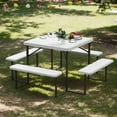 thumbnail image 1 of Yardi Yarda Outdoor Square Picnic Table Bench Set for 4-8 People, Table Bench Set with Umbrella Hole for Outdoor as Yard, White, 1 of 12