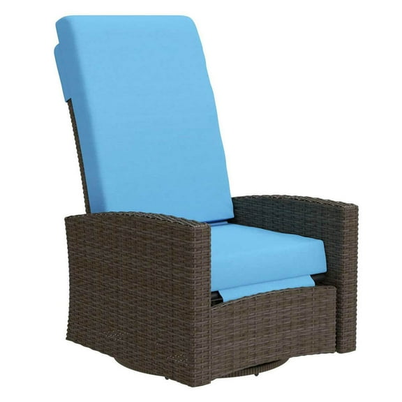 Yardi Yarda Outdoor Wicker Swivel Recliner Chair with Lifting Footrest, 360° Rotating Basic Chair with Water-resistant Cushions, Sky Blue