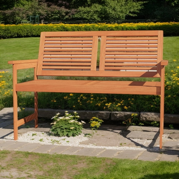 Yardi Yarda Outdoor Wooden Bench 2-Person Patio Bench, Bench with Slatted Backrest and Seat for Outdoor as Yard, Natural