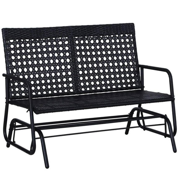 Yardi Yarda Patio 2-Person Wicker Glider Bench Rocking Chair, All-Hand Woven PE Rattan Loveseat with Ergonomic Design Rocking System, Black
