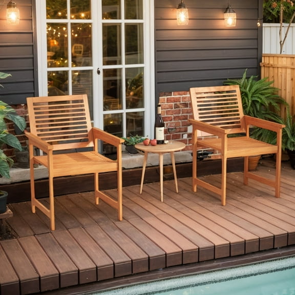 Yardi Yarda Patio Chairs Set of 2, Patio Chair with Inclined Backrests and Slatted Seats for Outdoor as Yard, Brown