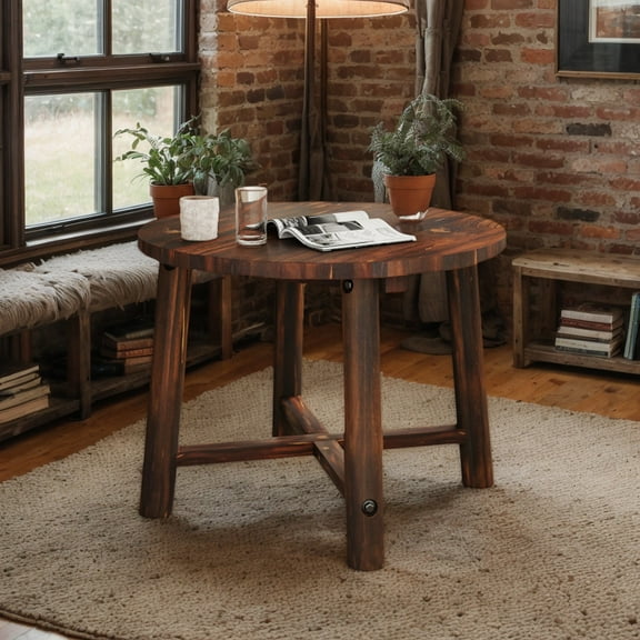 Yardi Yarda Patio End Table with Solid Wood Structure, Round CoffeeTable for Outdoor as Yard, Brown