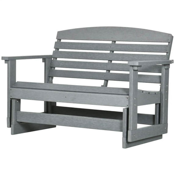Yardi Yarda Patio Glider Bench, HDPE Slatted Double Rocking Chair, Light Gray