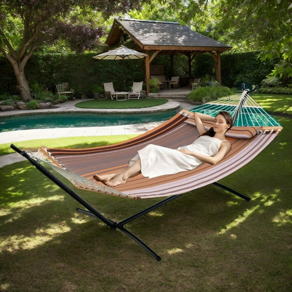 Yardi Yarda Patio Hammock with Detachable Pillow, Foldable Swing Chair Bed for Outdoor as Yard, Brown
