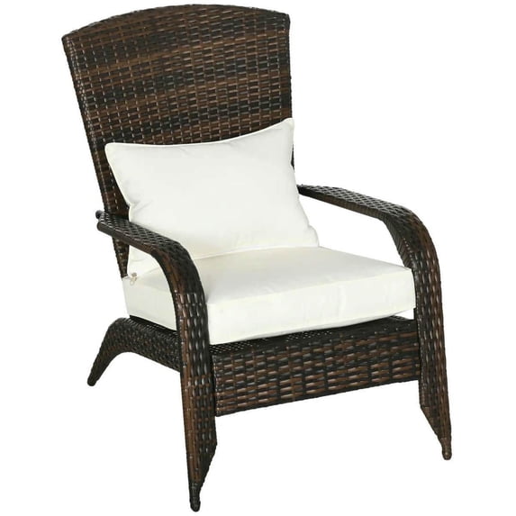 Yardi Yarda Patio Wicker Adirondack Chair with Soft Cushions, Outdoor All-Weather Rattan Fire Pit Chair with Tall Curved Backrest and Comfortable Armrests, Cream White