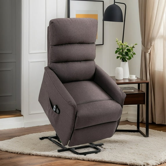 Yardi Yarda Power Lift Assist Recliner Chair with Remote Control for Elderly, Linen Fabric Upholstery Chair for Indoor, Brown