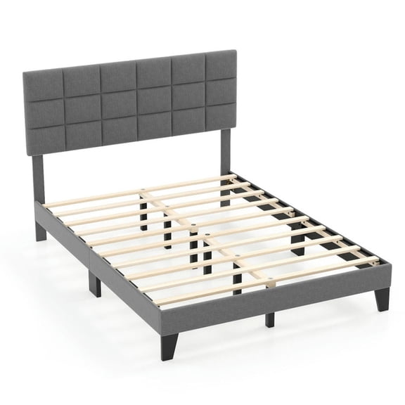 Yardi Yarda Queen Size Modern Linen Bed Frame with Adjustable Headboard, Simple Bed Frame for Indoor, Gray