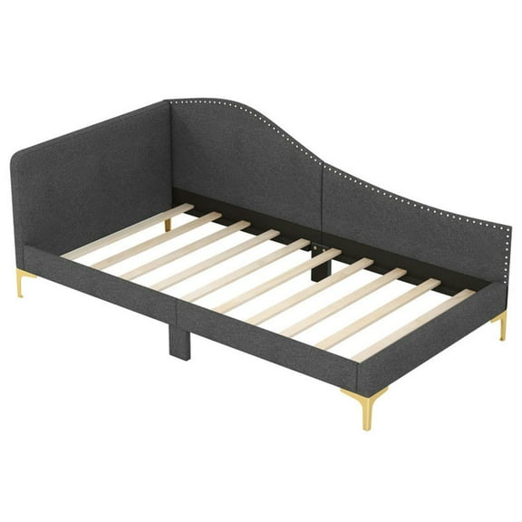 Yardi Yarda Rivet-Tufted Platform Bed with Metal Legs and Wood Slats, Twin Size, Simple Bed Frame for Indoor, Gray