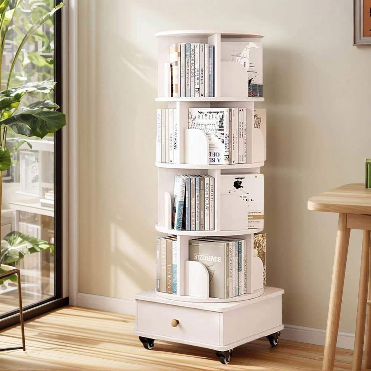 Yardi Yarda Rotating Bookshelf with Drawer, 360 Display 5 Tier Corner ...