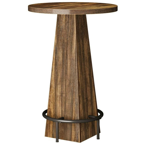 Yardi Yarda Rustic Modern Round Bar Table with Tapered Wood Pedestal and Metal Footrest, Compact & Stable Bar Table with Durable Engineered Wood for Indoor, Brown