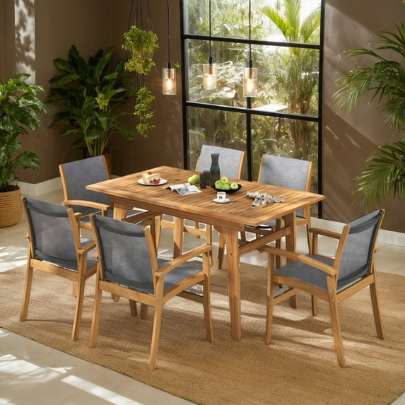 Yardi Yarda Set of 2 Patio Dining Chairs, Patio Dining Chair with Breathable Fabric and Acacia Wood Frame for Outdoor as Yard, Gray