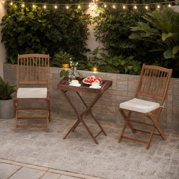 Yardi Yarda Solid Teak Wood Tray Table with Removable Tray Top, PatioCoffeeTable for Outdoor as Yard, Brown