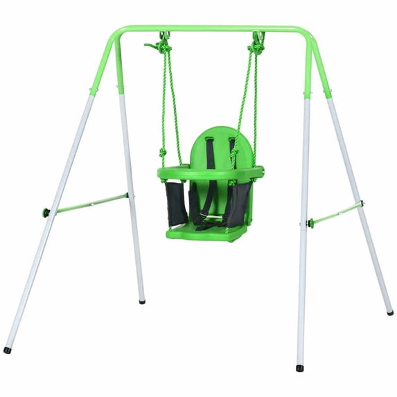 Yardi Yarda Toddler Swing Set with Metal Stand, Safety Belt for Kids 6-36 Months, Swing Playset for Outdoor Play, Green