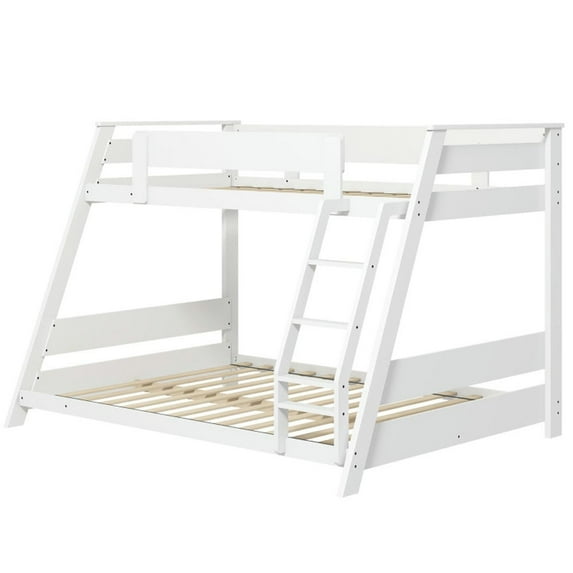 Yardi Yarda Twin Over Full Low Bunk Bed with Reversible Ladder, Bunk Bed Frame for Indoor, White