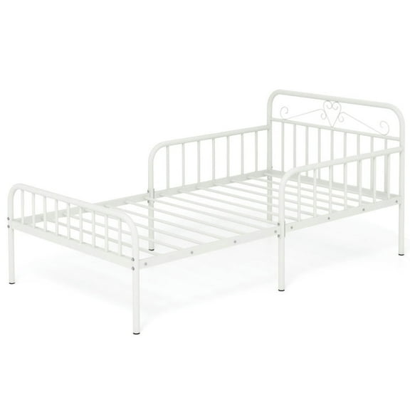 Yardi Yarda Twin Size Bed Frame with Headboard and Safety Side Guardrails, Simple Bed Frame for Indoor, White
