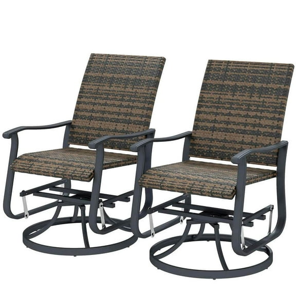 Yardi Yarda Wicker Rattan Swivel Patio Glider Chair Set of 2, Outdoor Glider Chair with Steel Frame, Glider Chair with High Back and Armrests, Brown