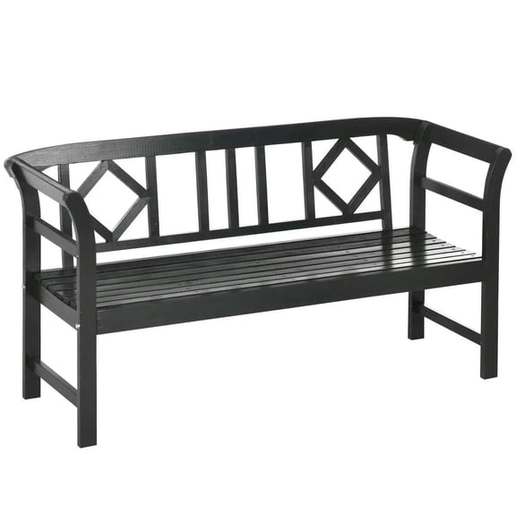 Yardi Yarda Wooden Patio Bench, Garden Bench with Backrest and Armrests, 3 Person Bench with Rustic Country Diamond Pattern, Black