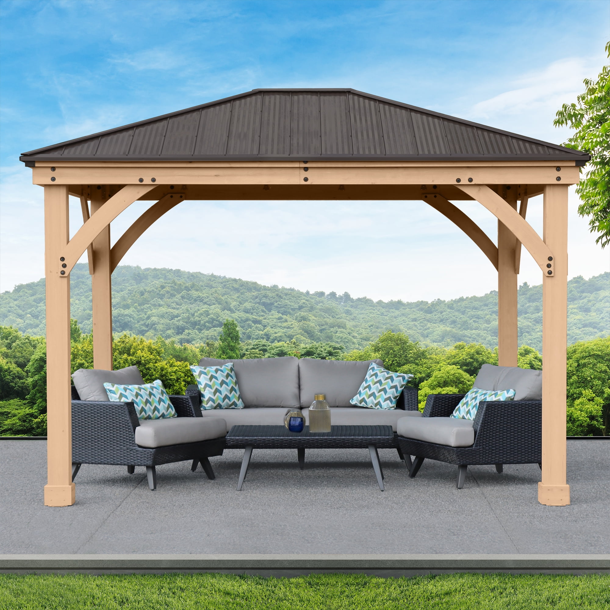 Meridian 10x12 Cedar Gazebo with Brown Aluminum Roof