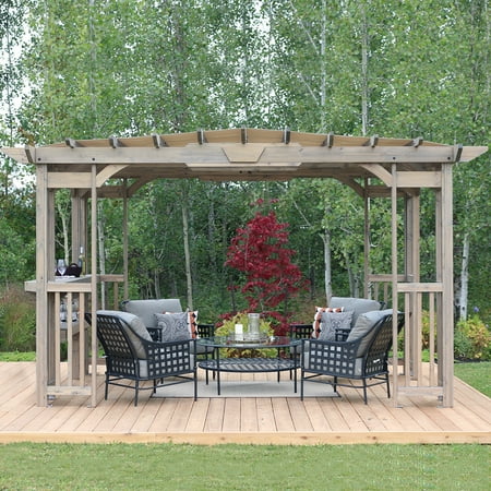 Yardistry 10 ft. x 14 ft. Madison Pergola with Bar and Sunshade