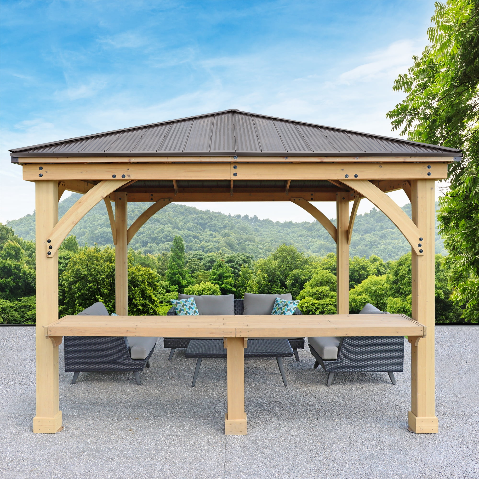 Meridian 12' Natural Cedar Wood Outdoor Bar Counter