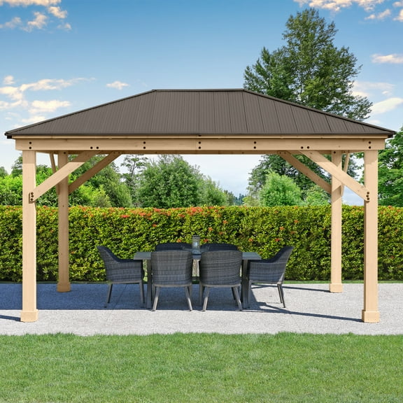 Yardistry 12 ft.  16 ft. Meridian Cedar Gazebo with Aluminum Roof