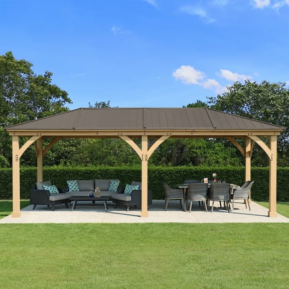 Yardistry 12 ft.  24 ft. Meridian Cedar Gazebo with Aluminum Roof