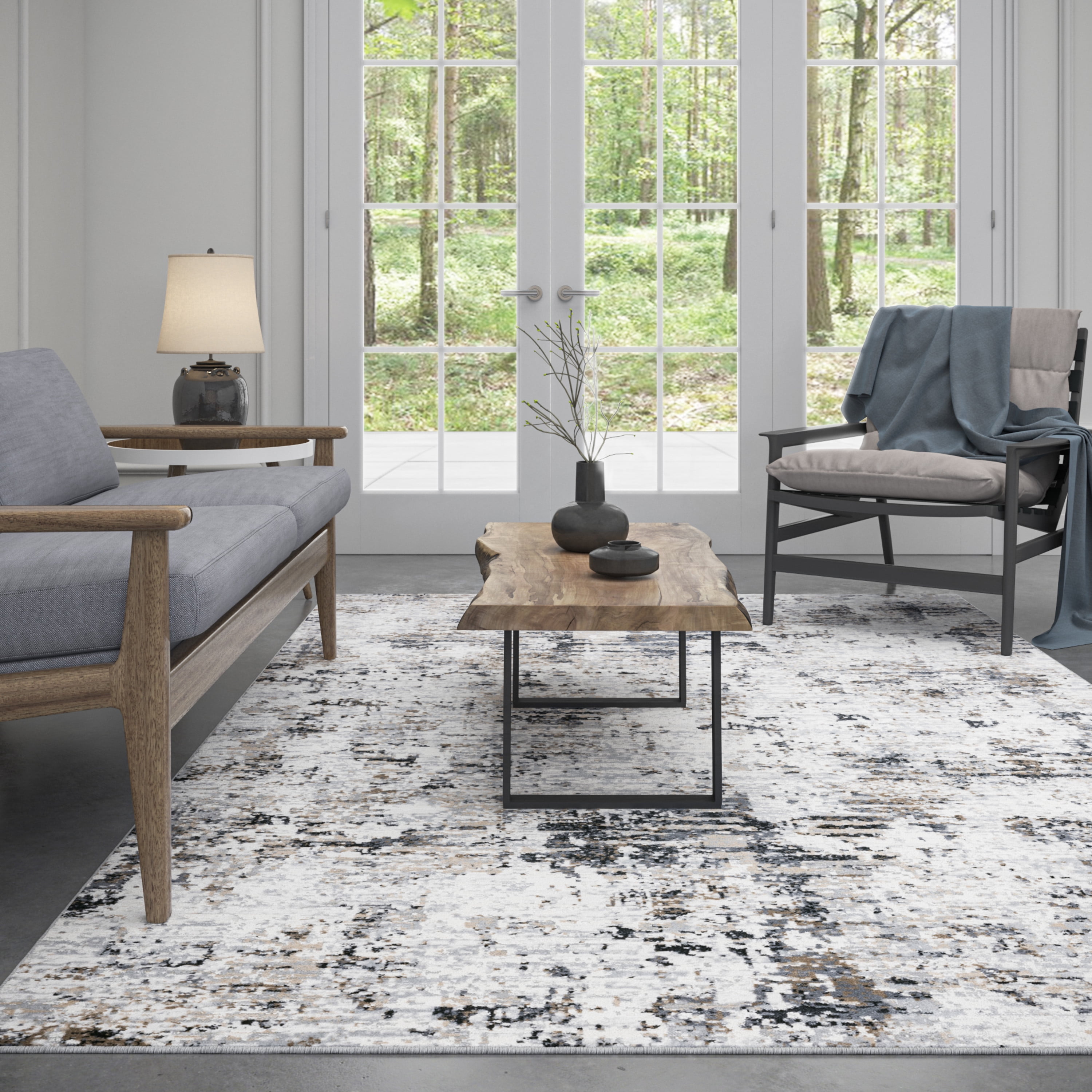 Yardley Distressed Contemporary Abstract Gray, Beige Indoor Area Rug, 4' x 5'