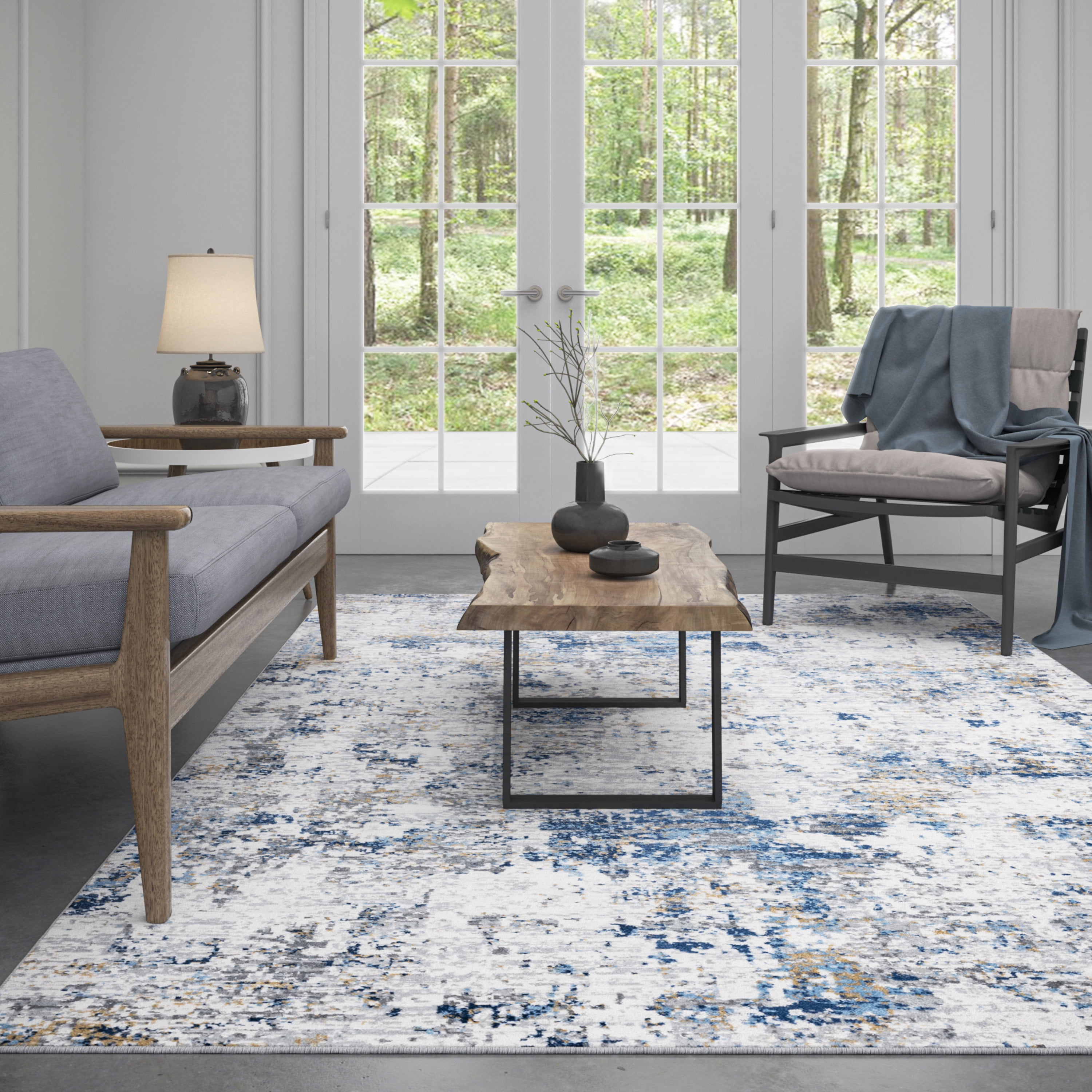 Yardley Distressed Contemporary Abstract Indigo, Gray Indoor Area Rug, 8' x 10'