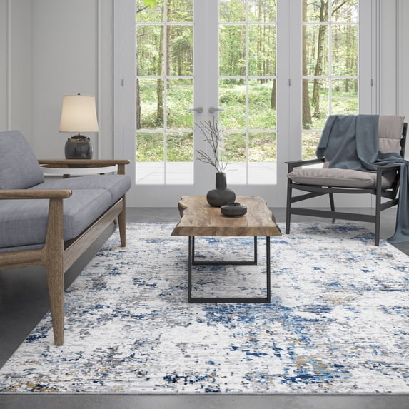 Yardley Distressed Contemporary Abstract Indigo, Gray Indoor Area Rug, 8' x 10'