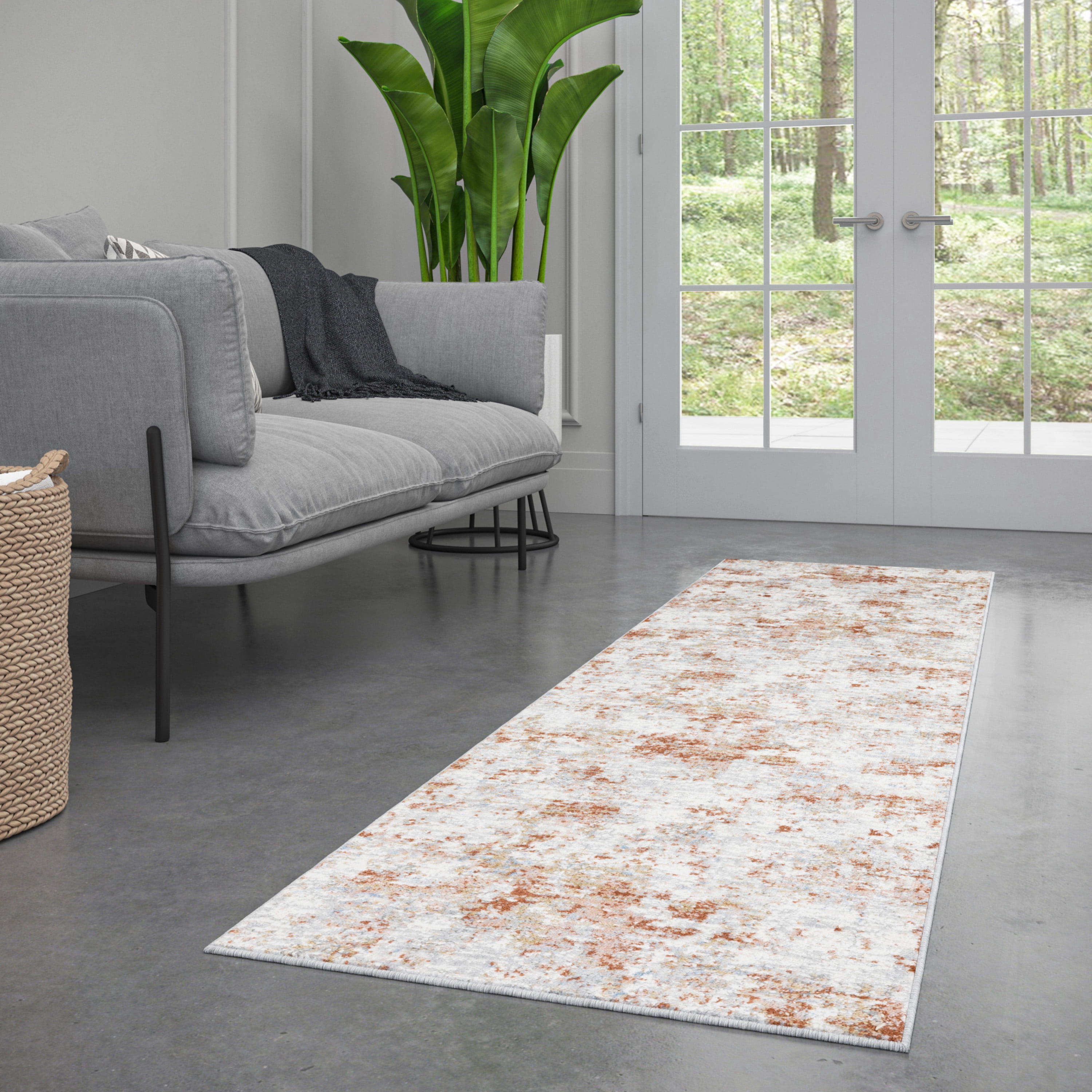 Yardley Distressed Contemporary Abstract Rust, Gray Indoor Area Rug, 2' x 7'