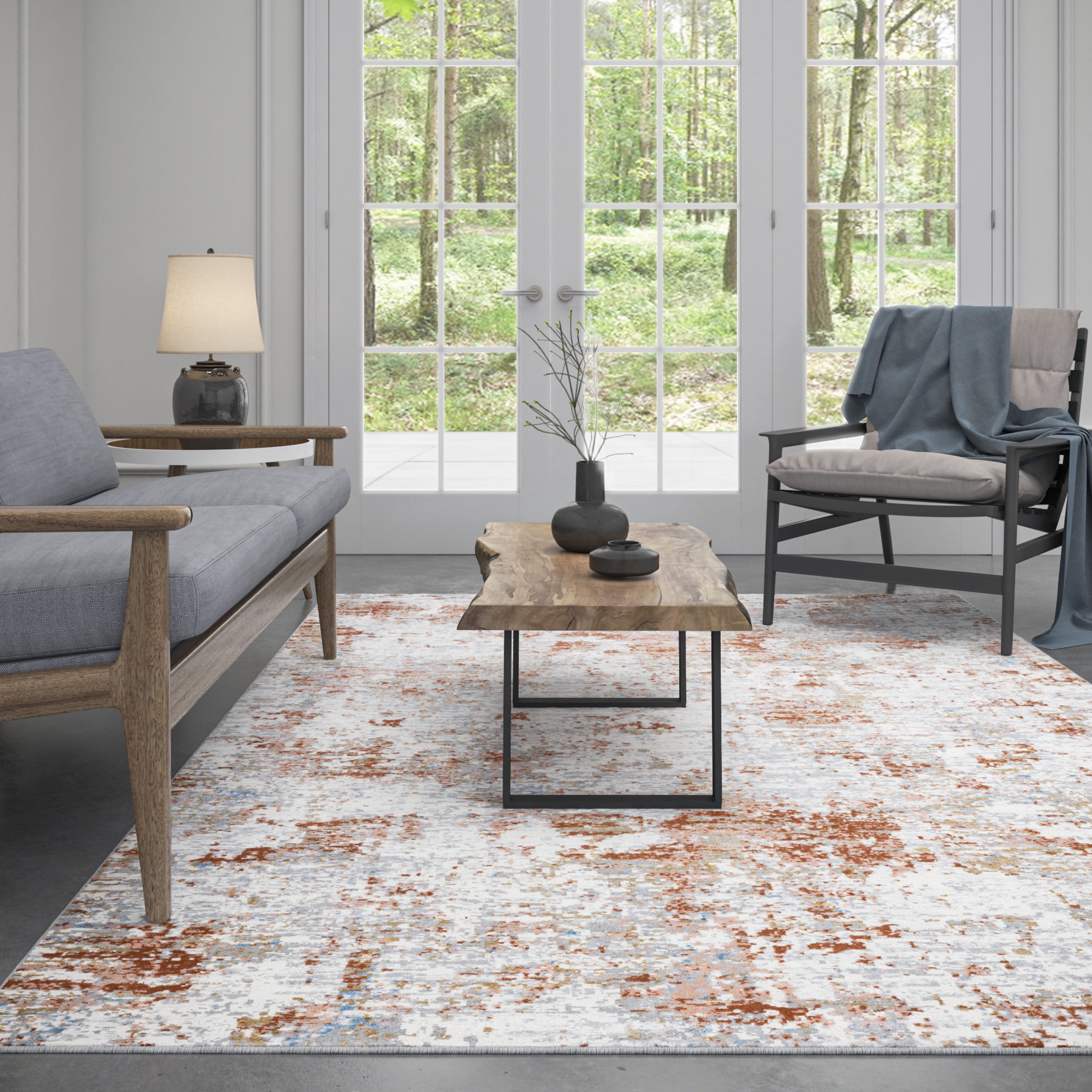 Yardley Distressed Contemporary Abstract Rust, Gray Indoor Area Rug, 4' x 5'