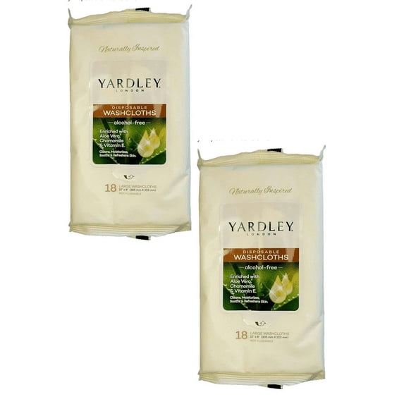 Yardley London Disposable Aloe Vera Washcloths Set, 18 Count, 2 Pack