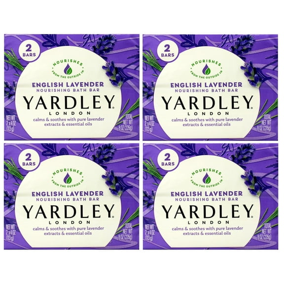 Yardley London English Lavender Naturally Moisturizing Bath Bar, 4 oz - 2 Bars Per Pack = 8 Bars Total