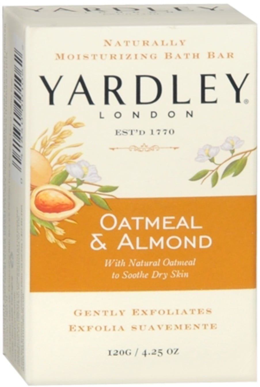 Yardley London Moisturizing Bar Oatmeal & Almond with Natural Oats 4.25 oz (Pack of 6)