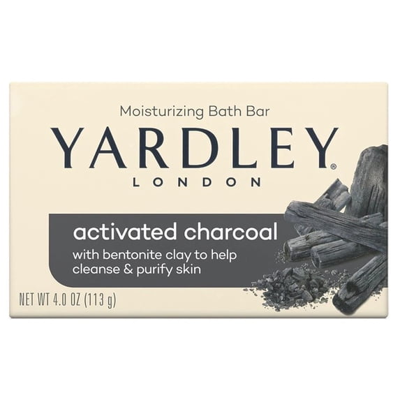 Yardley London Moisturizing Bath Bar, Activated Charcoal with Bentonite Clay, 4 oz