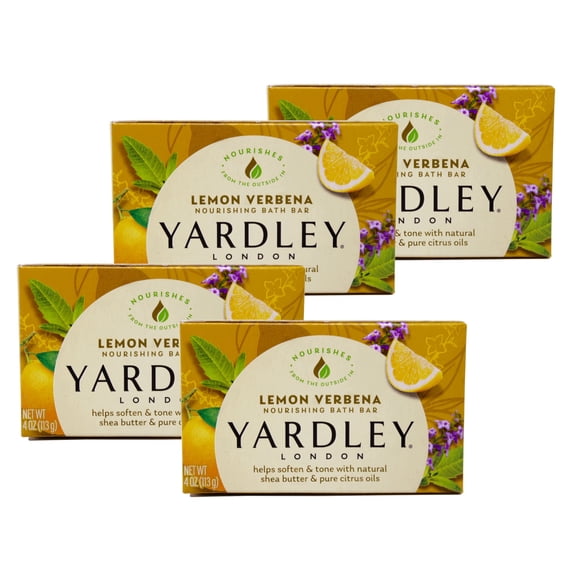 Yardley London Moisturizing Bath Bar Lemon Verbena, 4.0 Oz. Pack of 4