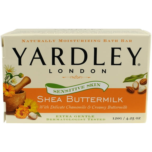 Yardley London Sensitive Skin Naturally Moisturizing Bath Bar, Shea Buttermilk, 4.25 Oz