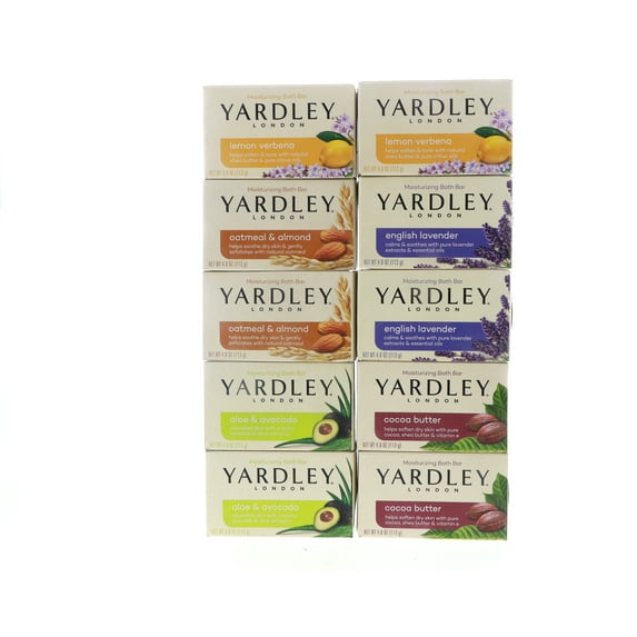 Yardley London Soap Bath Bar Bundle - 10 Bars: English Lavender, Oatmeal and Almond, Aloe and Avocado, Cocoa Butter, Lemon Verbena 4.25 Ounce Bars (Pack of 10 Bars, Two of each) Basic