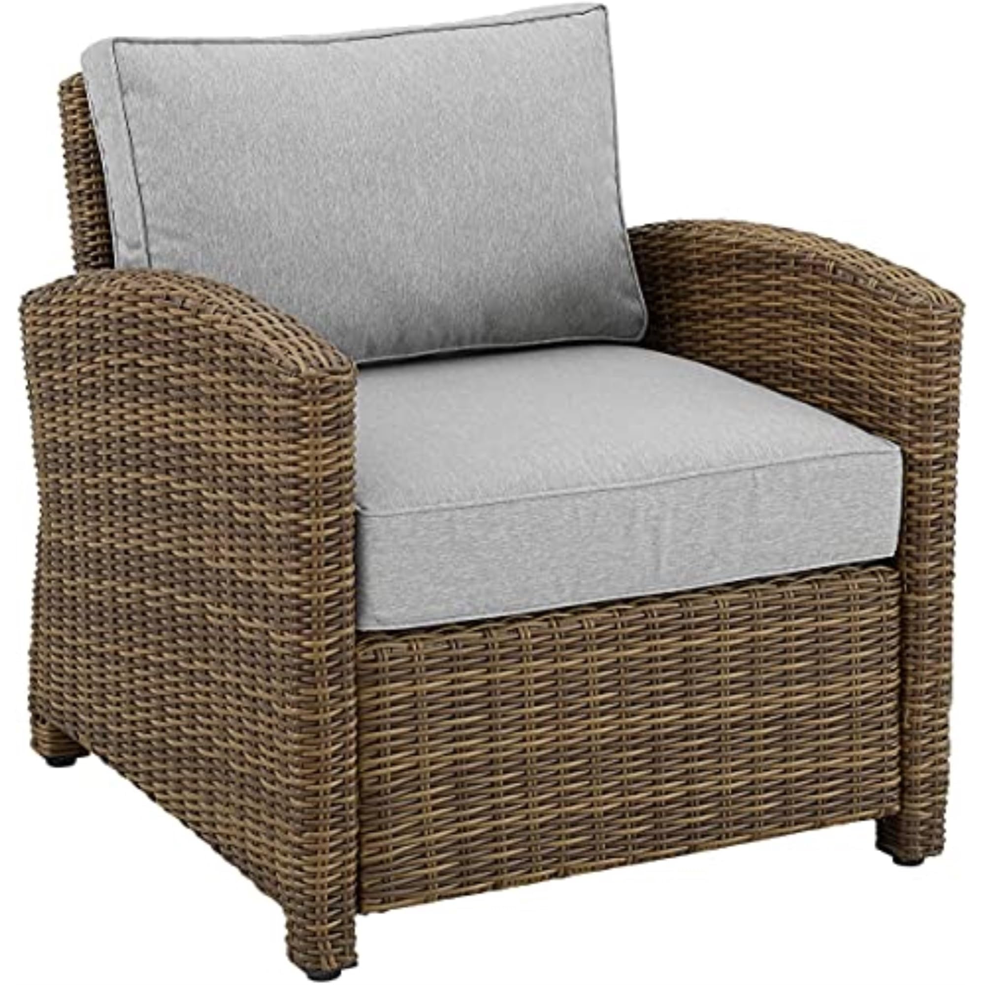 Gray and Brown Outdoor Wicker Armchair with Cushions