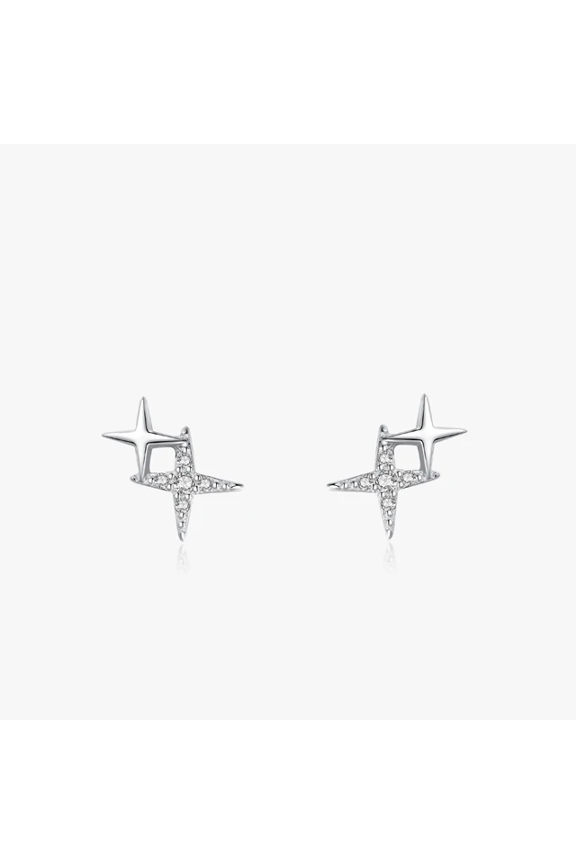 Sterling Silver CZ Mini Starburst Duo Stud Earrings