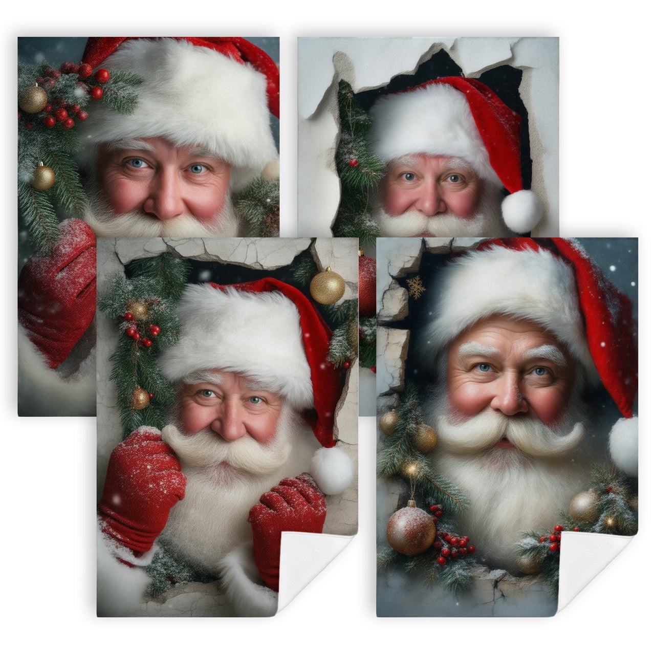 Santa Mittens Yardlyne Christmas Kitchen Tea Towels, A close up of a person wearing a ...