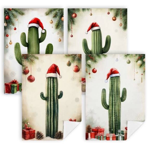 Yardlyne Christmas Towels Kitchen, A cactus wearing a santa hat next to ...