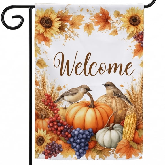 Yardlyne Happy Thanksgiving Flag,a welcome sign with a bird sitting on ...