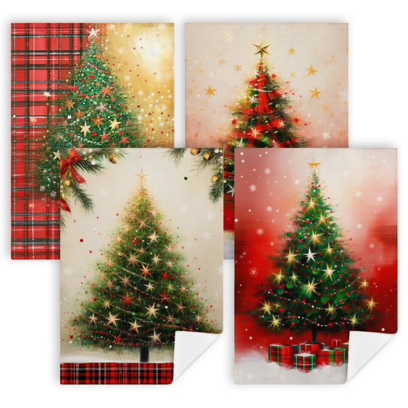 Yardlyne Tea Towels Christmas, A christmas tree on a red plaid ...