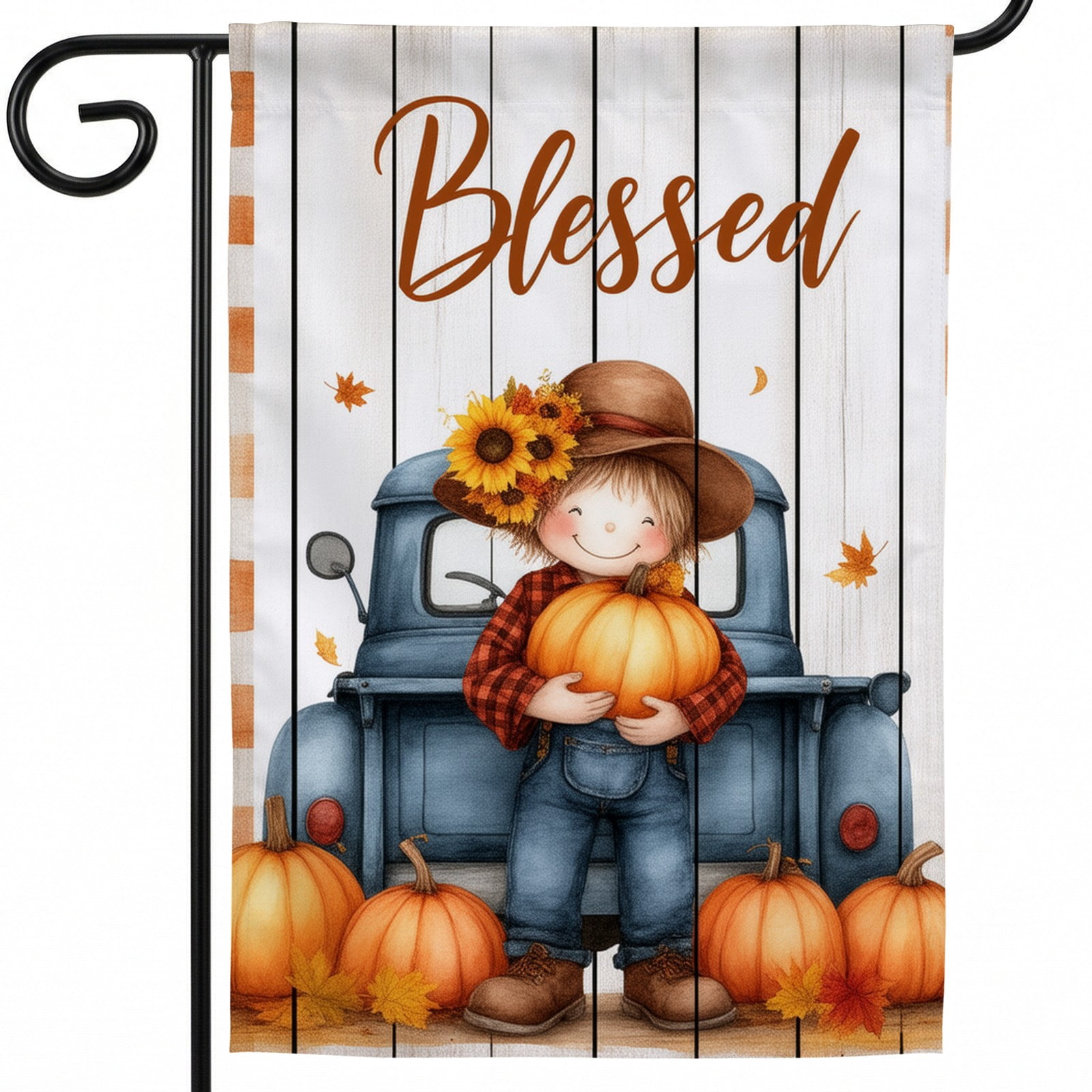 Yardlyne Thanksgiving Outdoor Banner,A little boy holding a pumpkin in ...