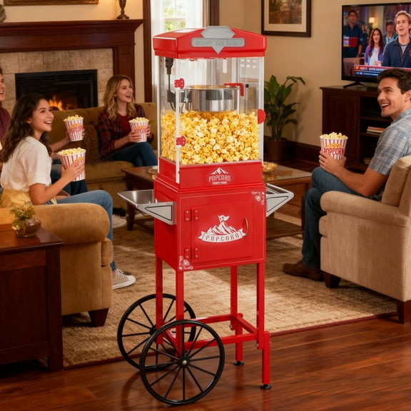 Yardmaster 10 oz Popcorn Machine, Bar Style Popper with Warming Deck and Kernel Drawer, 4-5 Minute Popping, Red