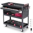 thumbnail image 1 of Seizeen 3 Tier Rolling Tool Cart, Industrial Utility Cart on Wheels, Rolling Tool Box with Drawer, Pegboard, 4 Hooks, Heavy Duty Garage Tool Chest Storage, Max Weight 330LBS, 1 of 8