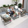 thumbnail image 1 of Yardmaster 4-Pieces Patio Furniture Set, PE Rattan Wicker Sectional Sofa, Outdoor Conversation Sets with Thick Cushions and Dual-Layer Coffee Table, for Patio, Poolside, Terrace, Brown, 1 of 7