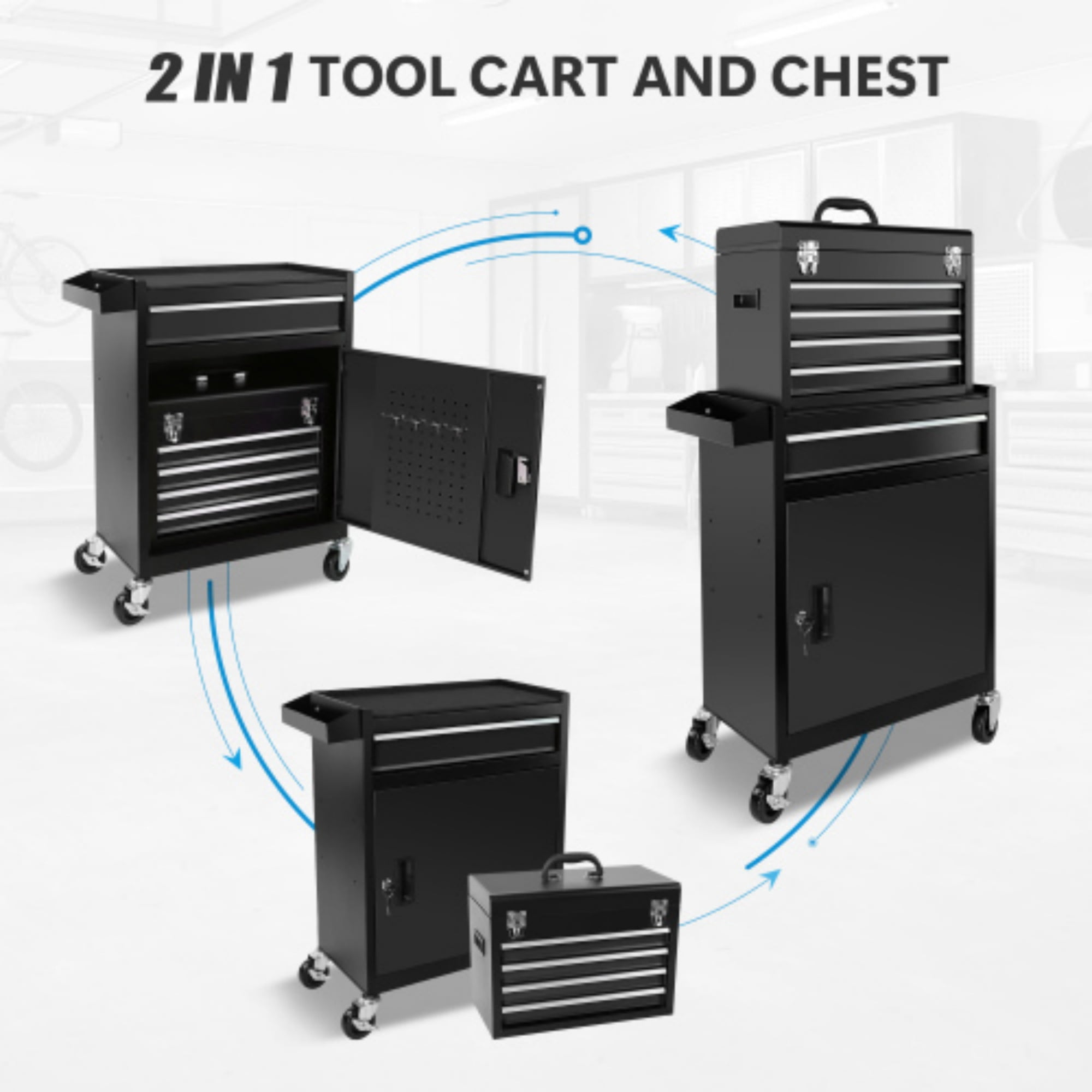 Yardmaster 5-Drawer Tool Chest, Removable Tool Cabinet Box with Wheels ...
