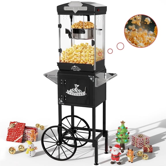 10 OZ Popcorn Machine, ENYOPRO Popcorn Maker with Cart, 40-Cup Capacity, Removable Stainless Steel Kettle, Perfect for Home Theater, Party, Wedding & Birthday,Black